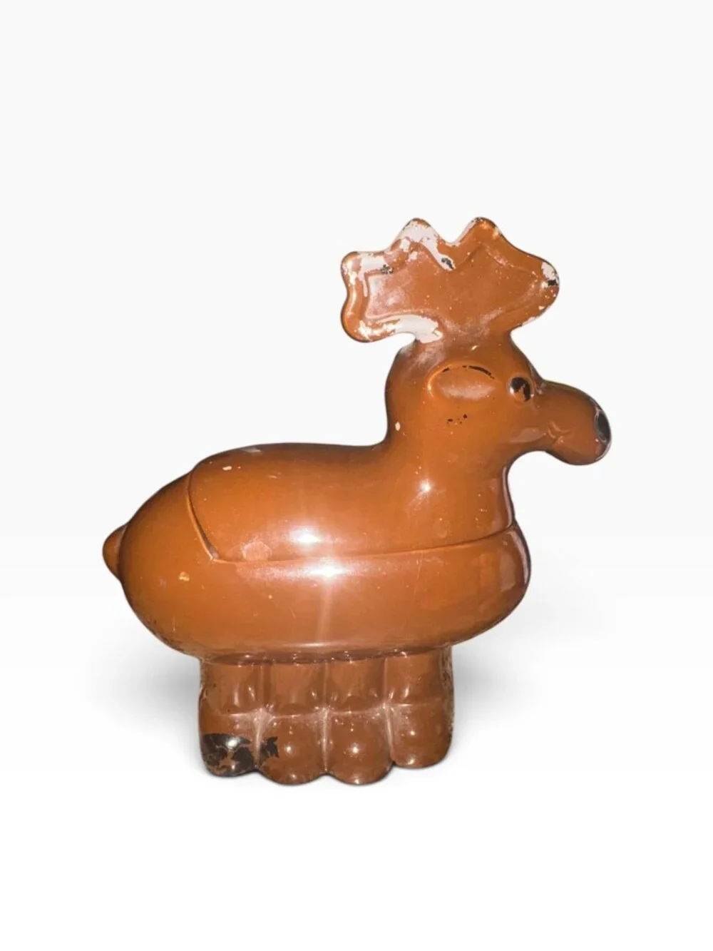 Vintage Brown Ceramic Moose Trinket Box Figurine With Lid